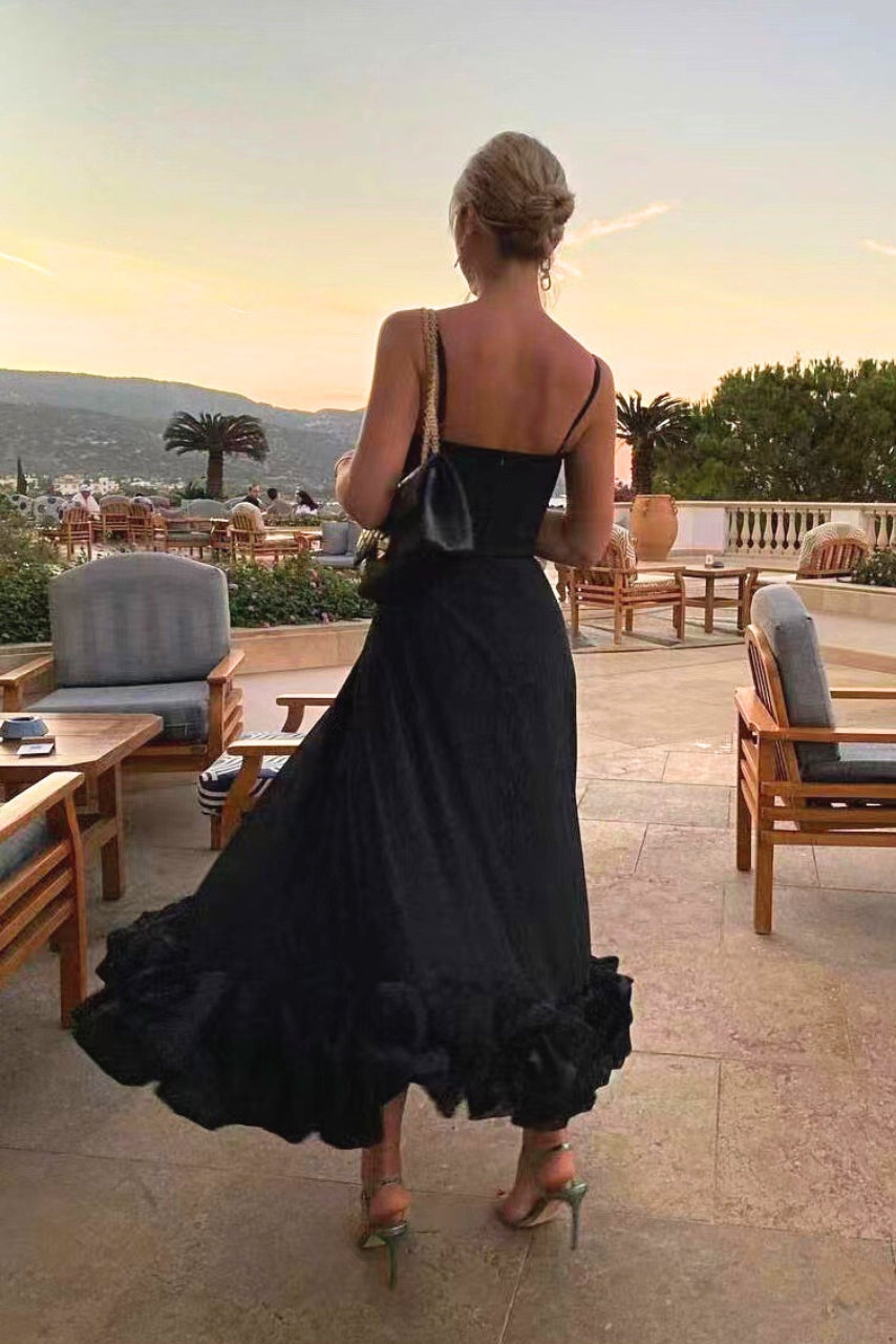 Women’s Chiffon Wedding Guest Dress – Elegant Flowing Silhouette Draped Bodice Dress