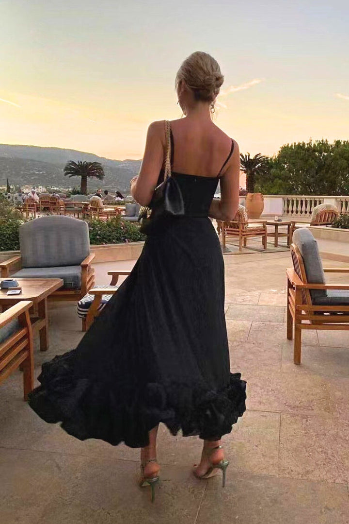 Women’s Chiffon Wedding Guest Dress – Elegant Flowing Silhouette Draped Bodice Dress