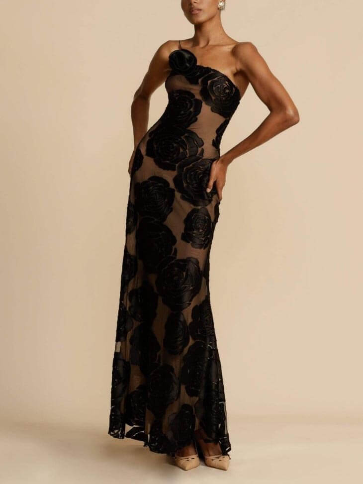 Women’s Floral Silk Chiffon Maxi Dress – Romantic Timeless Flowing Wedding Guest Dress