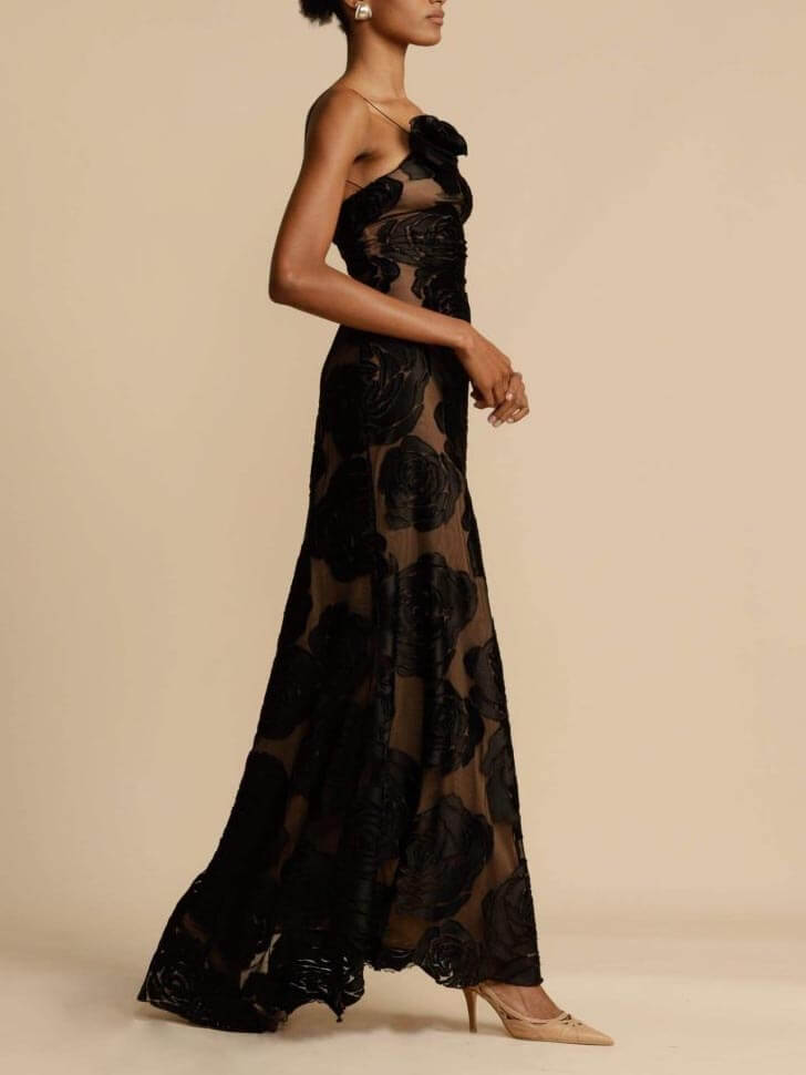Women’s Floral Silk Chiffon Maxi Dress – Romantic Timeless Flowing Wedding Guest Dress
