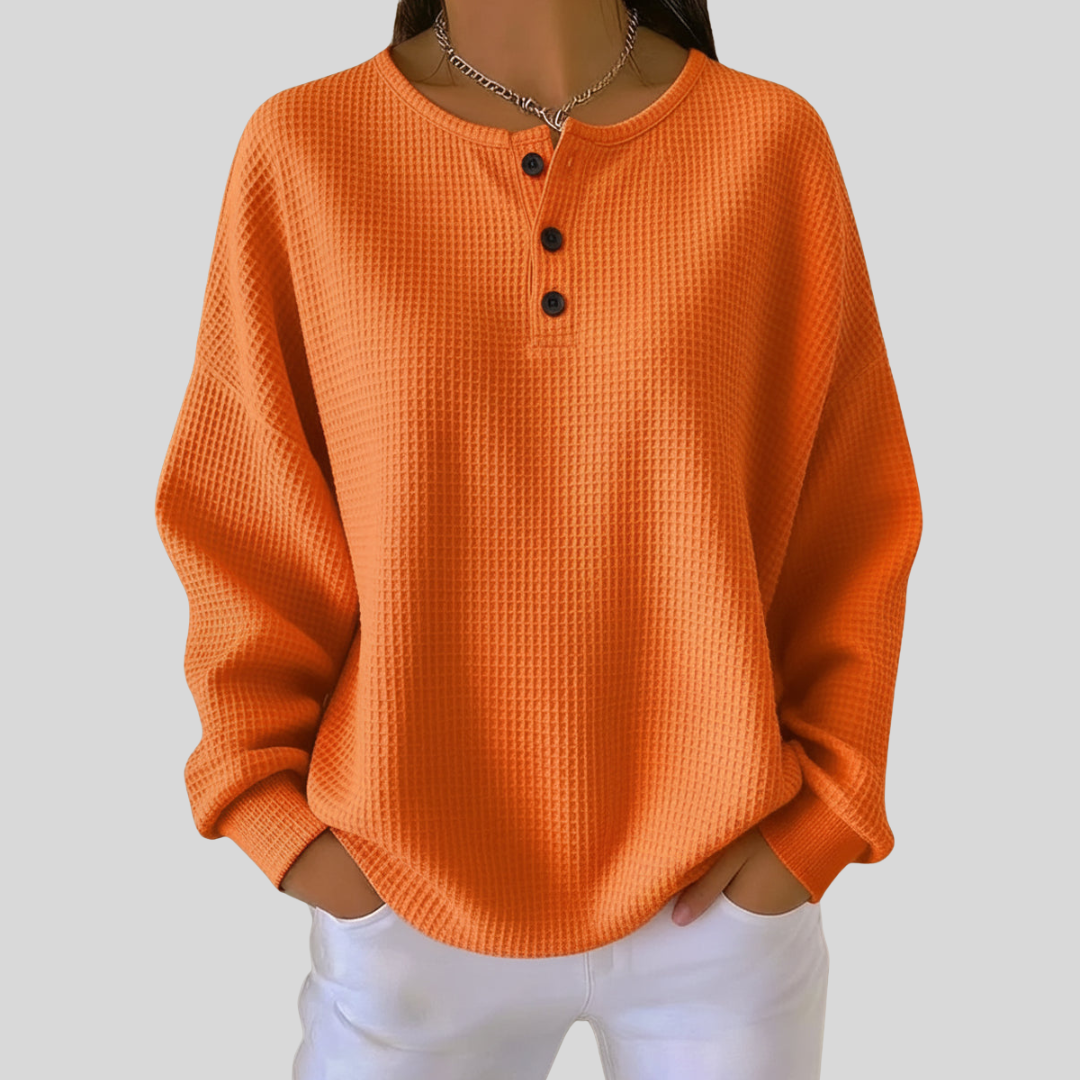Anne - Cozy Sweatshirt with Waffle Texture and Collar