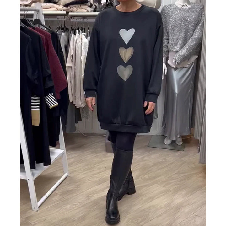 Francine - Women's Long Sleeve Heart Pattern Sweatshirt