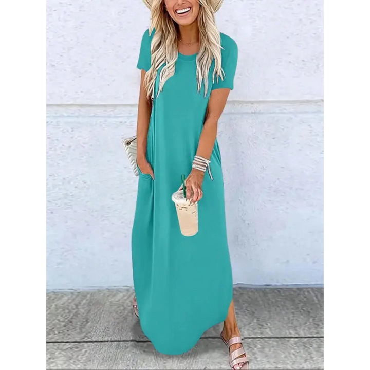 Effortlessly Chic Flowing Neckline Premium Supersoft Cotton Microfiber Maxi Dress