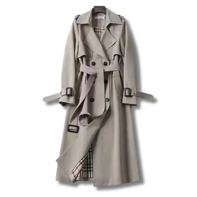 Women's Double-Breasted Outerwear with Belt and Classic Lapels
