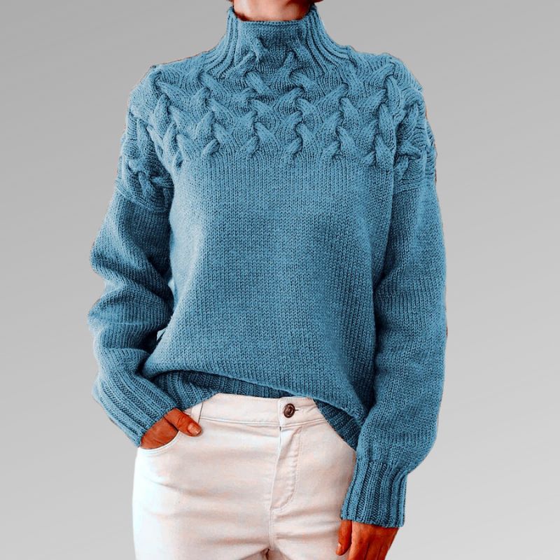 Eva - Women's Pullover with Cable Pattern Detail