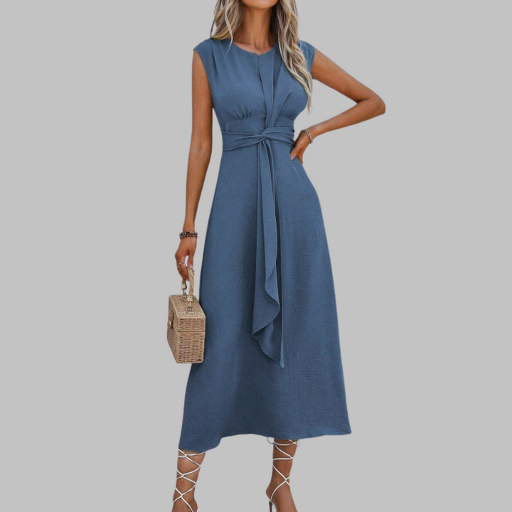 Women’s Solid Crepe Maxi Dress – Sleeveless Round Neck Timeless Elegant Dress
