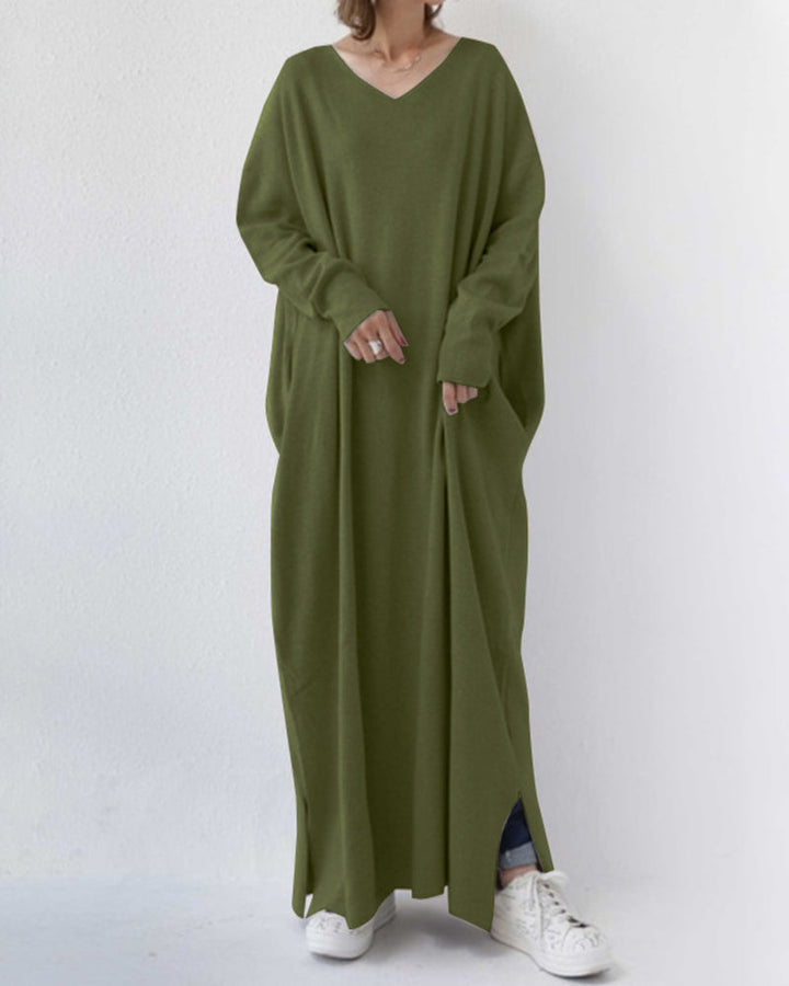 Luxuriously Elegant Long-Sleeve Wool-Blend Winter Maxi With Flowing Silhouette Dress