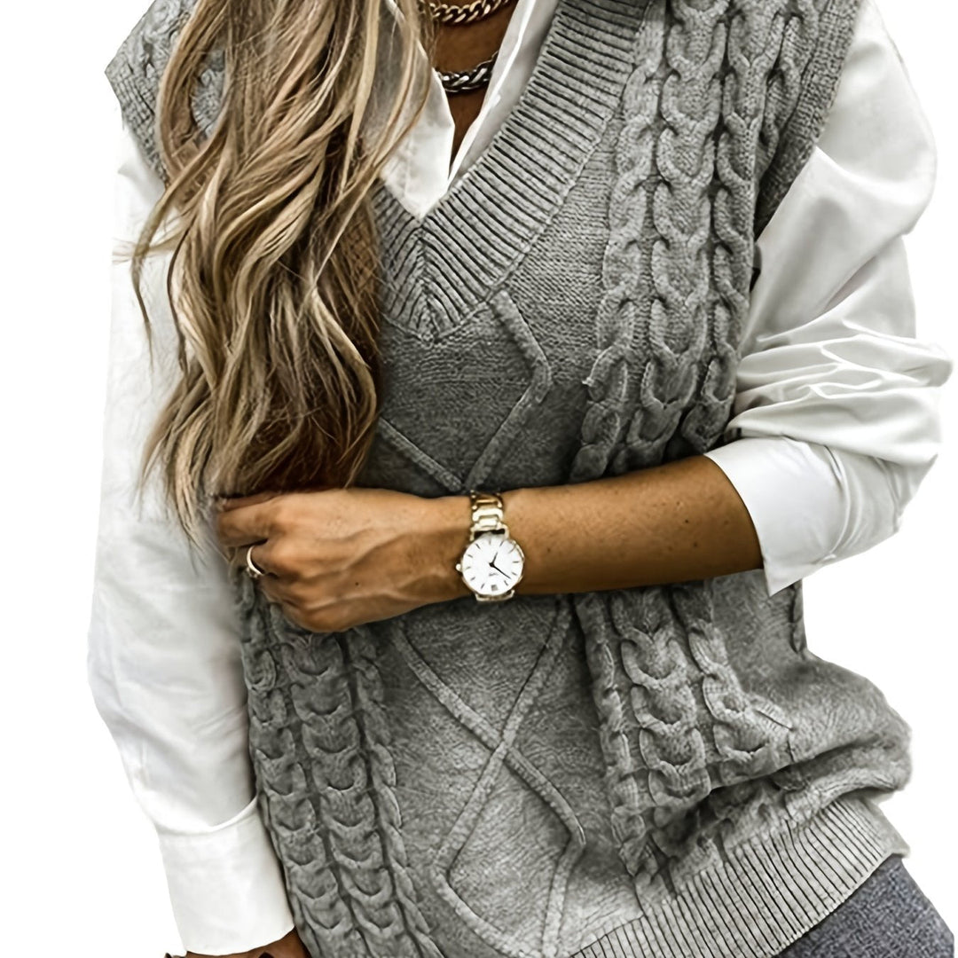 Cora | Cozy Cable Knit V-Neck Sweater Vest