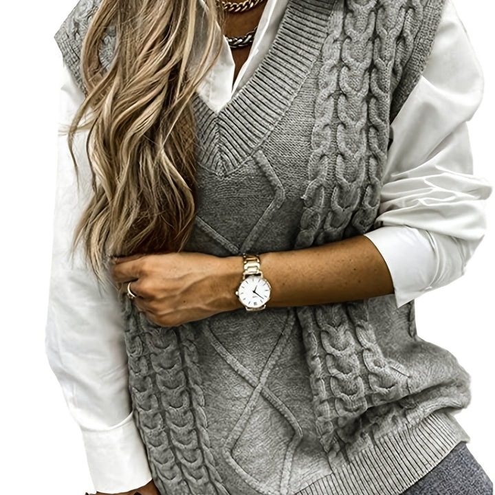 Cora | Cozy Cable Knit V-Neck Sweater Vest