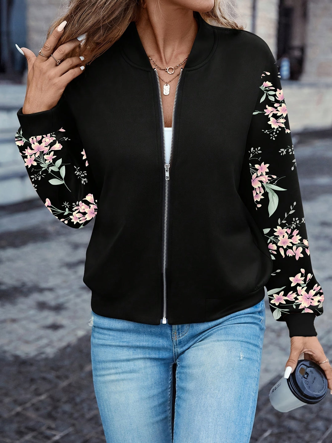 Thea - Trendy Floral Print Jacket