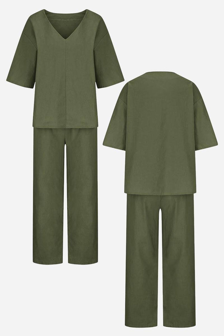 Audrey | V-Neck Batwing Top with Relaxed Fit and Straight-Leg Trousers