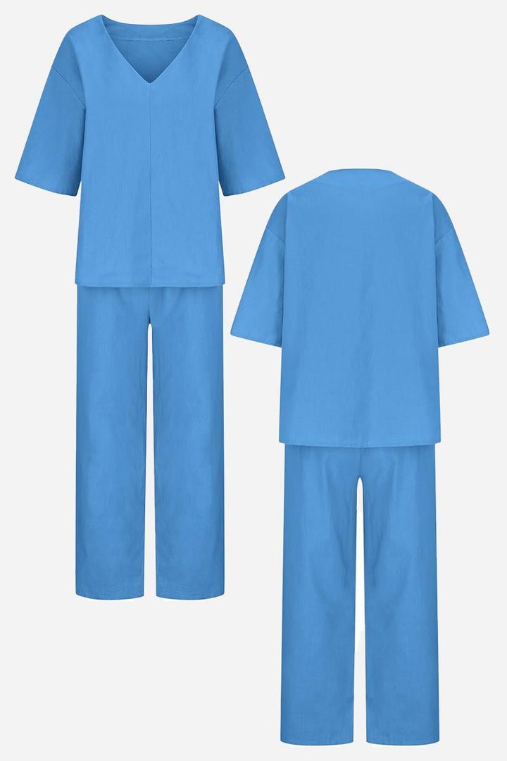 Audrey | V-Neck Batwing Top with Relaxed Fit and Straight-Leg Trousers