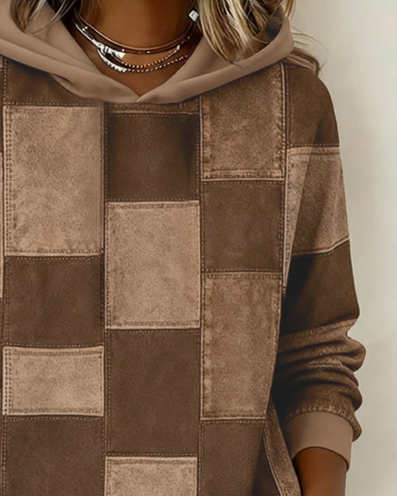 Stylish Long Sleeve Checkered Hoodie
