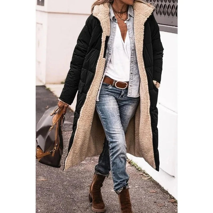 Stylish Long Down Jacket for Women with Sherpa Lining