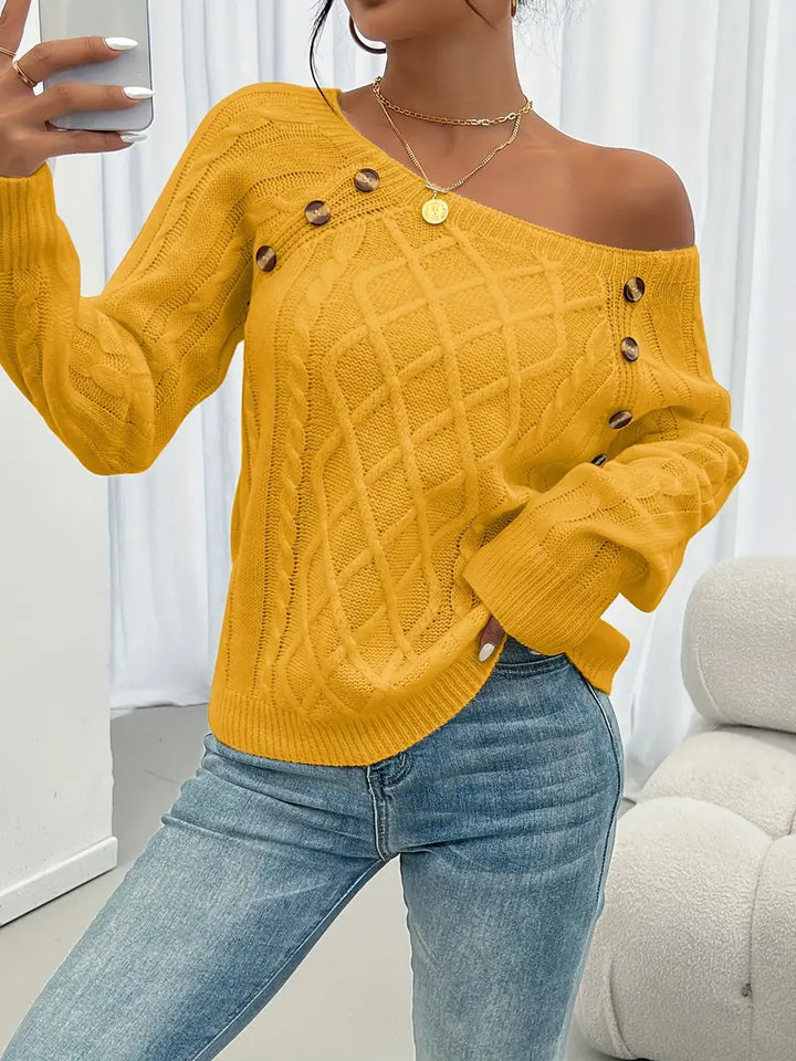 Lina - Long Sleeve Sweater with Braided Pattern, Casual Sweater with Round Neck