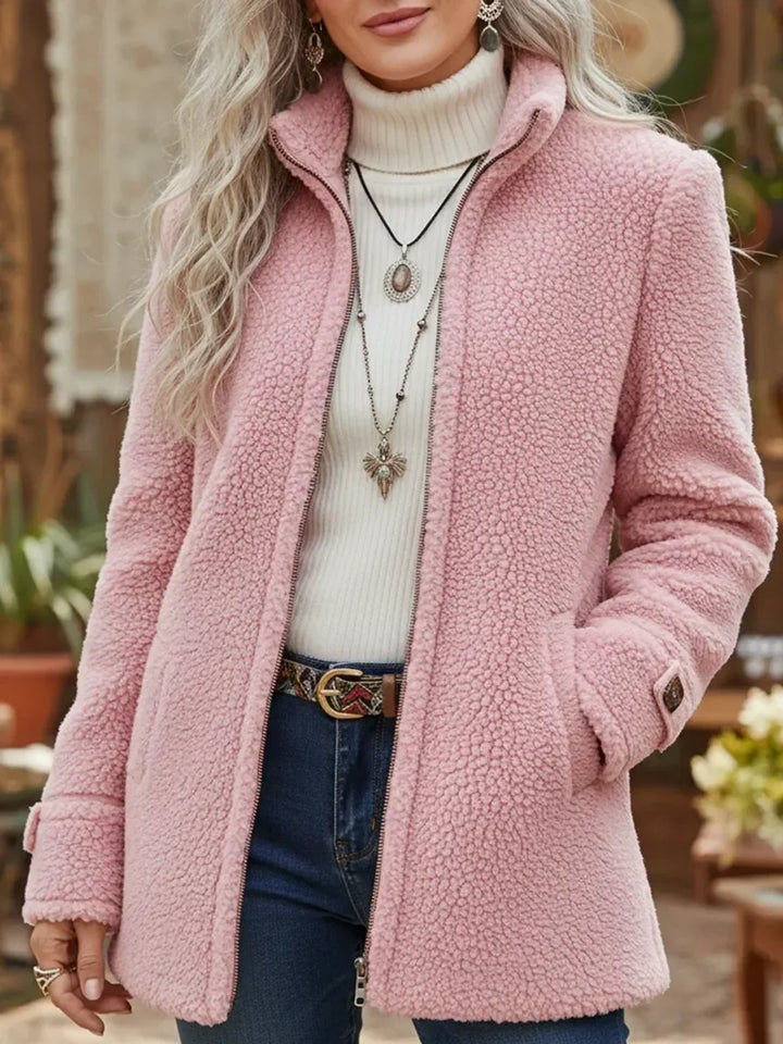 Chanelle | Stand-Up Collar Jacket with Full Zip in Luxurious Lambswool Feel