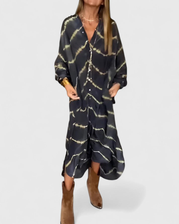 Alluring Statement Making Tie-Dye Print Premium-Cotton Button-Down Midi Shirt Dress