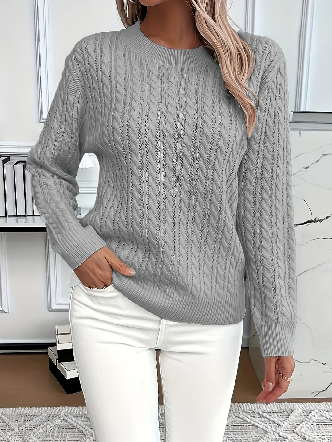Faye | Cable Knit Round Neck Sweater