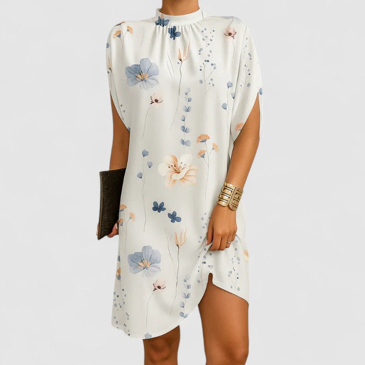 Luxuriously Soft Blush Pink Mock-Neck Batwing Crepe Texture Split-Sleeve Midi Dress