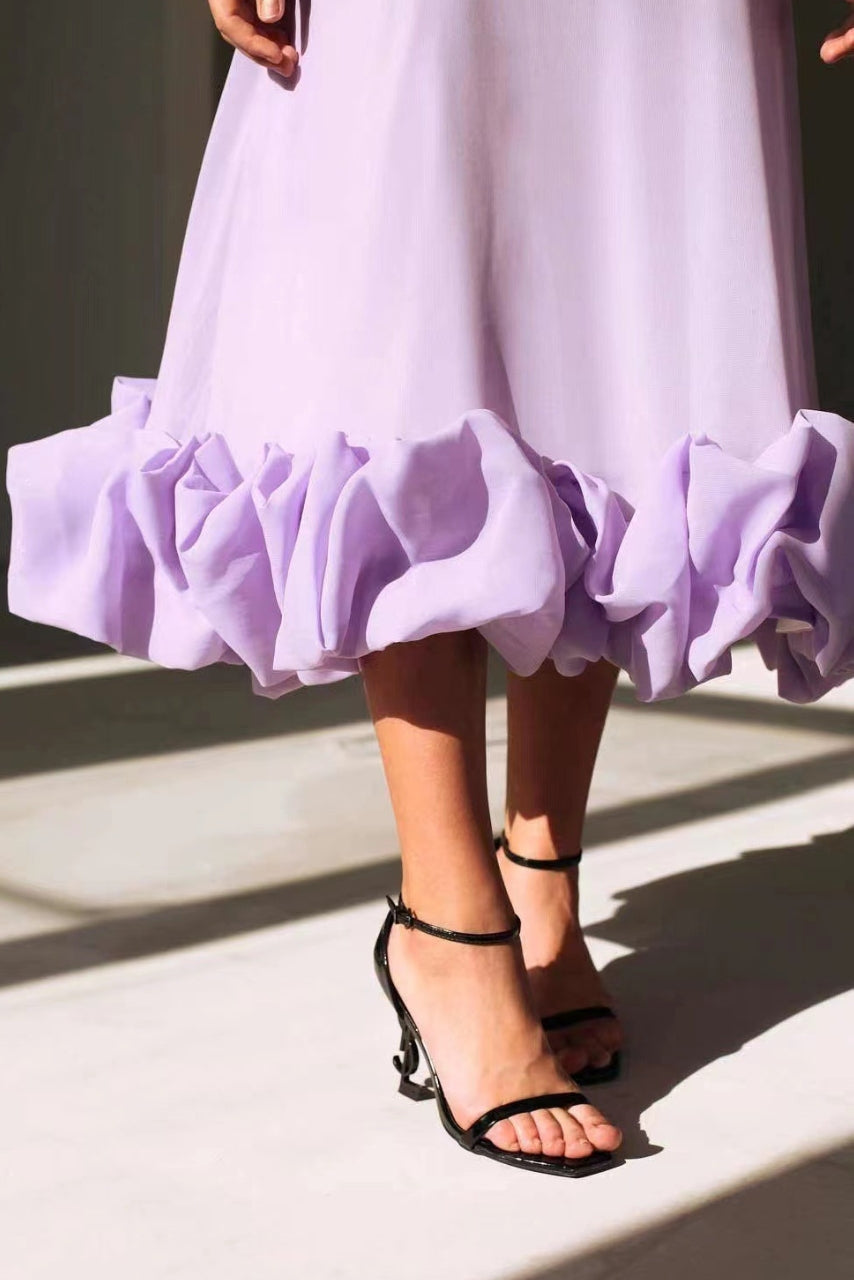 Women’s Chiffon Wedding Guest Dress – Elegant Flowing Silhouette Draped Bodice Dress