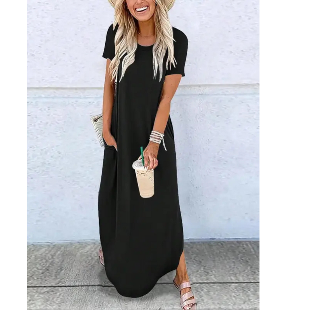 Effortlessly Chic Flowing Neckline Premium Supersoft Cotton Microfiber Maxi Dress