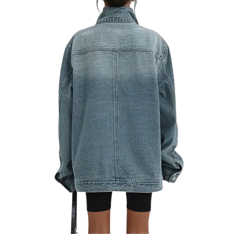 SKYE - Retro-inspired asymmetrical jacket with high collar and vintage wash