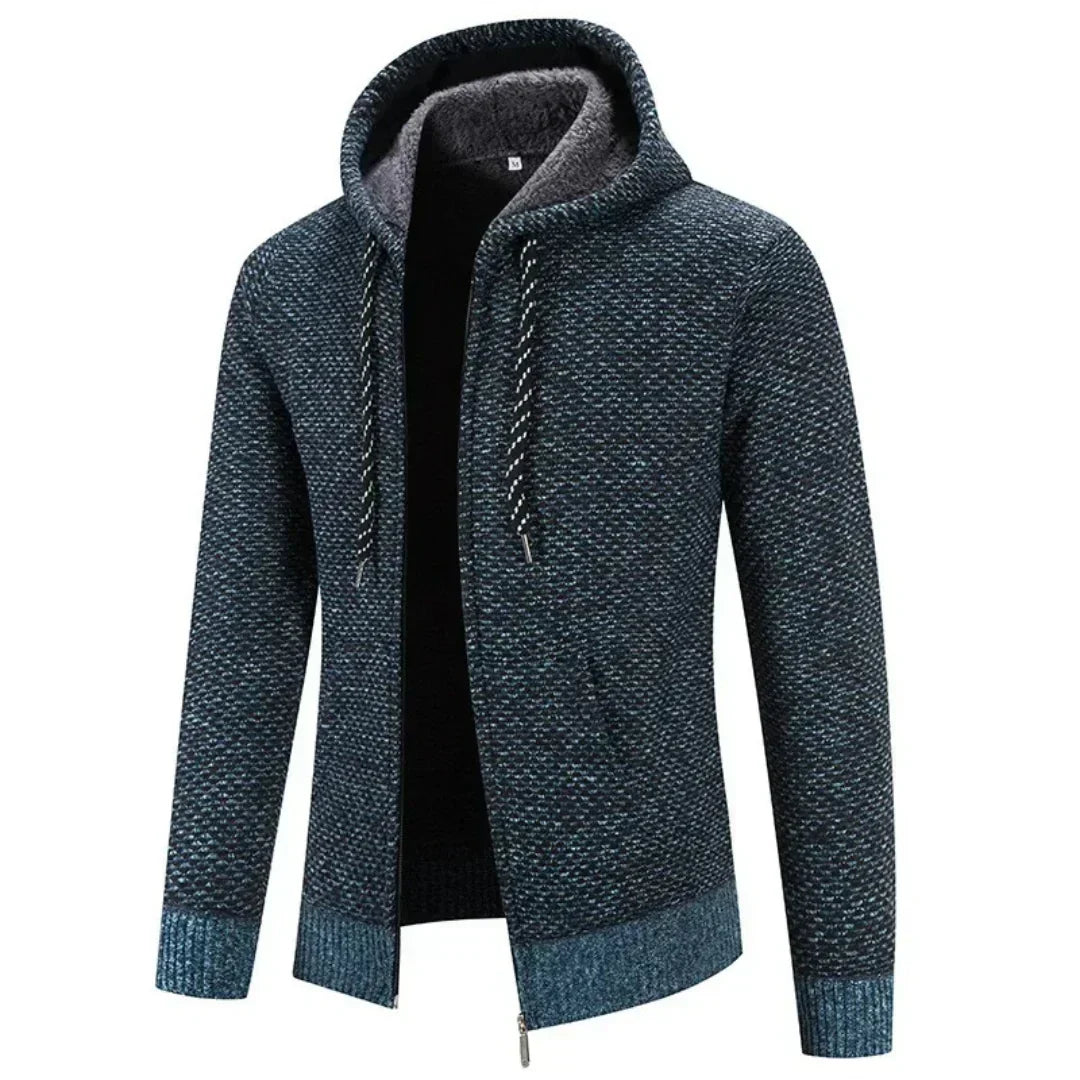 Men's Casual Zip-Up Knit Cardigan Hoodie