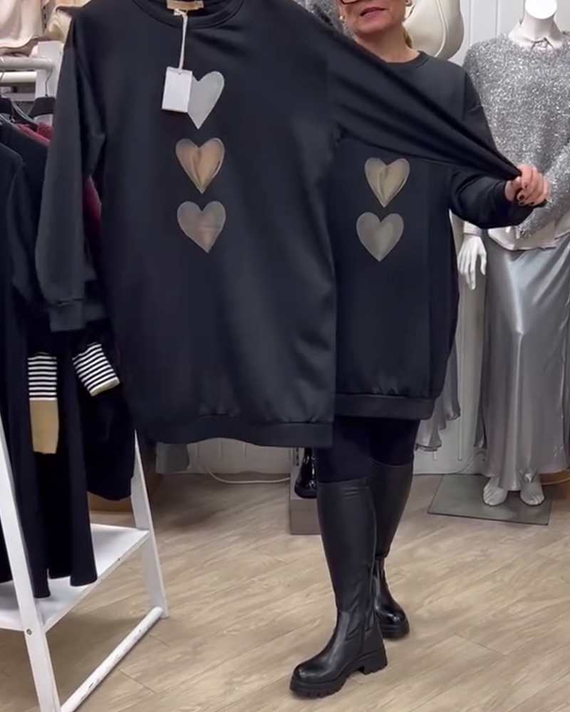 Francine - Women's Long Sleeve Heart Pattern Sweatshirt