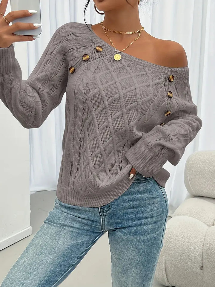 Lina - Long Sleeve Sweater with Braided Pattern, Casual Sweater with Round Neck