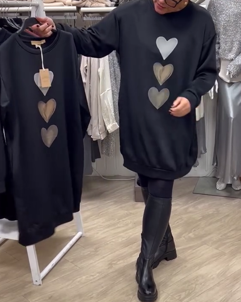 Francine - Women's Long Sleeve Heart Pattern Sweatshirt