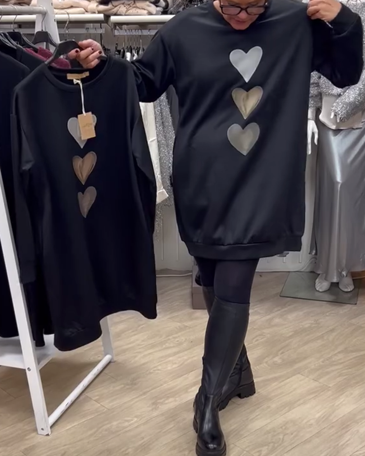 Francine - Women's Long Sleeve Heart Pattern Sweatshirt