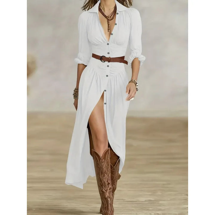 Eleanor | Women’s Maxi Dress with Buttons and Ruching