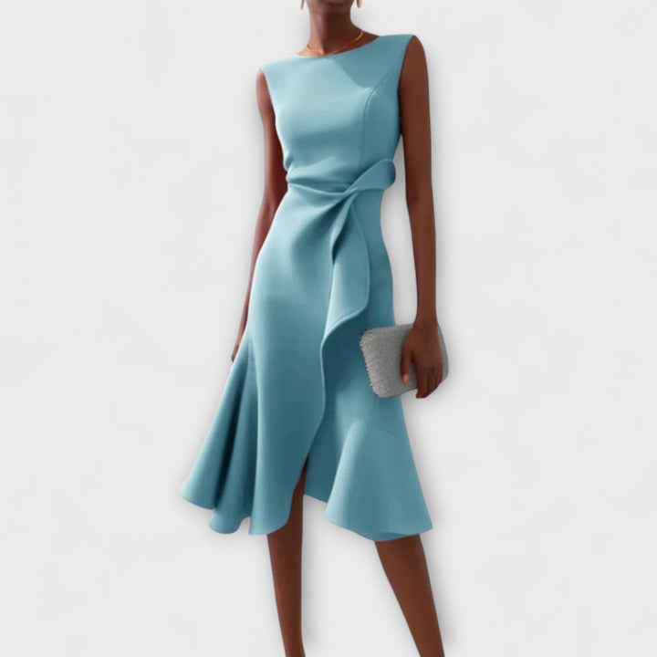 Glamorous Draped Asymmetric Crepe With Luxuriously Contoured Silhouette Midi Dress