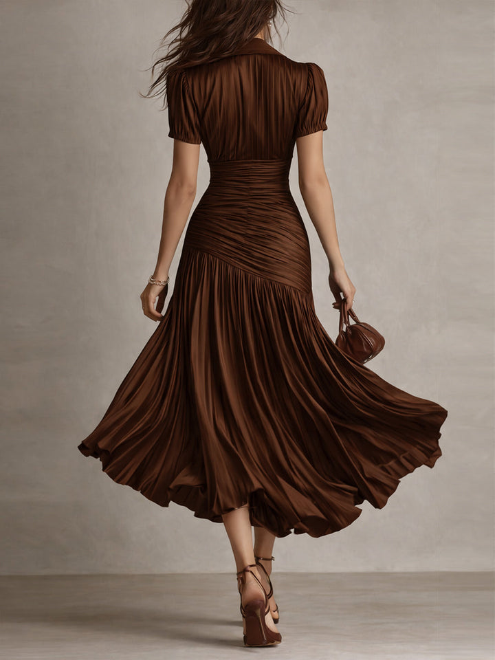 Glamorous Timeless Retro Striped Satin Pleated Silhouette Evening Luxe Midi Dress