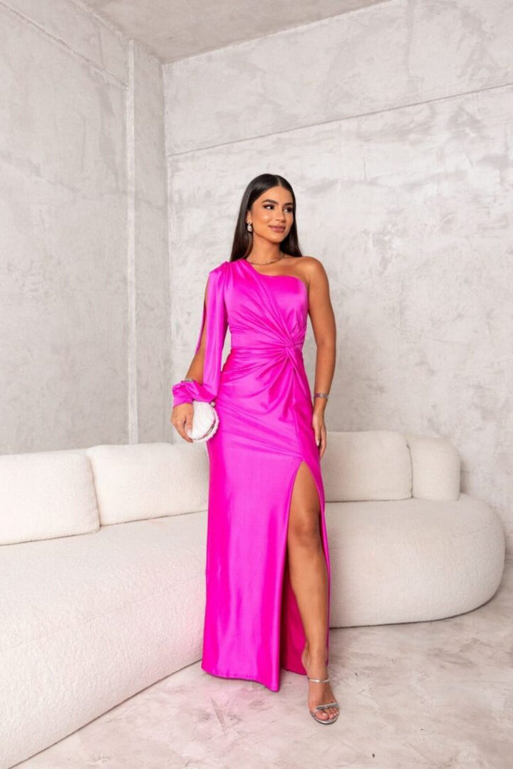 Elegant One Shoulder Flowing Sheer Sleeves Relaxed Fit Women&