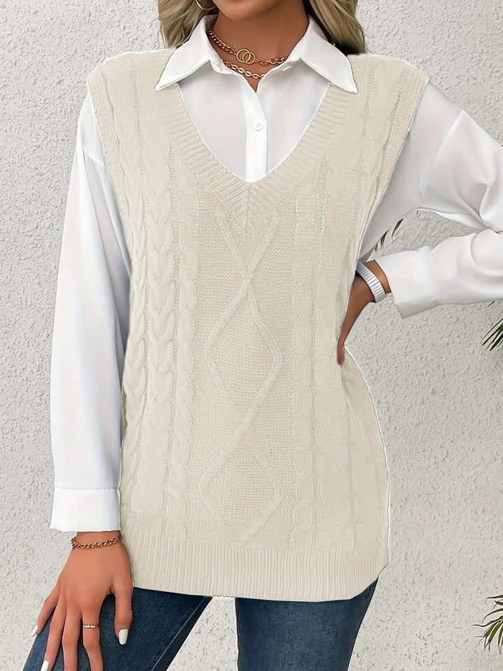 Cora | Cozy Cable Knit V-Neck Sweater Vest