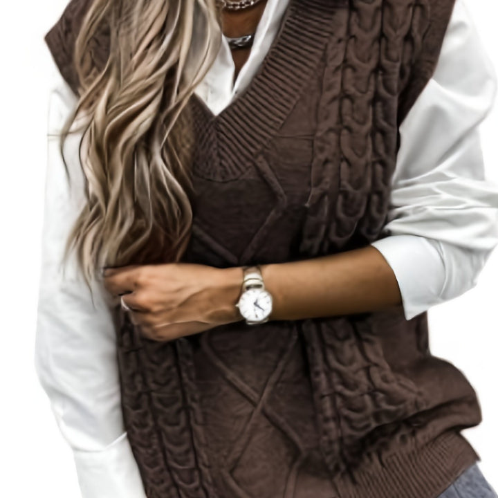 Cora | Cozy Cable Knit V-Neck Sweater Vest