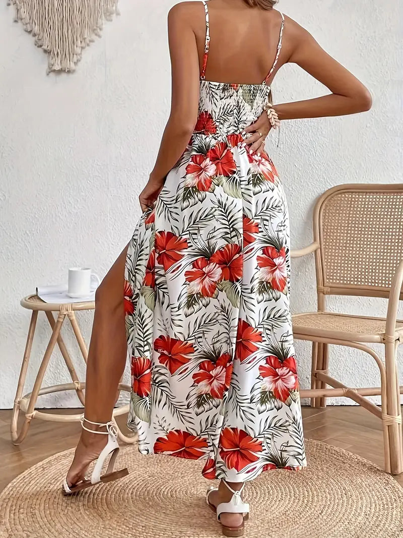 Luxuriant Draped Floral-Print Chiffon Gossamer Airy Couture Silhouette Midi Dress
