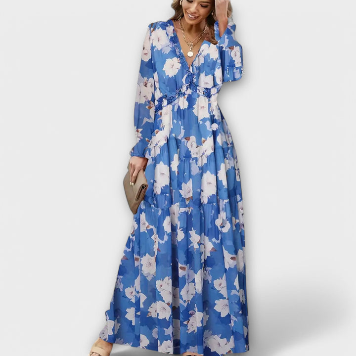 Effortless Floral V-Neck Lightweight Georgette Maxi Dress With Flowing Silhouette