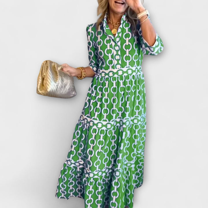 Elegant Smoothing Waistline Chain Pattern Tiered Silhouette Exquisite Midi Dress
