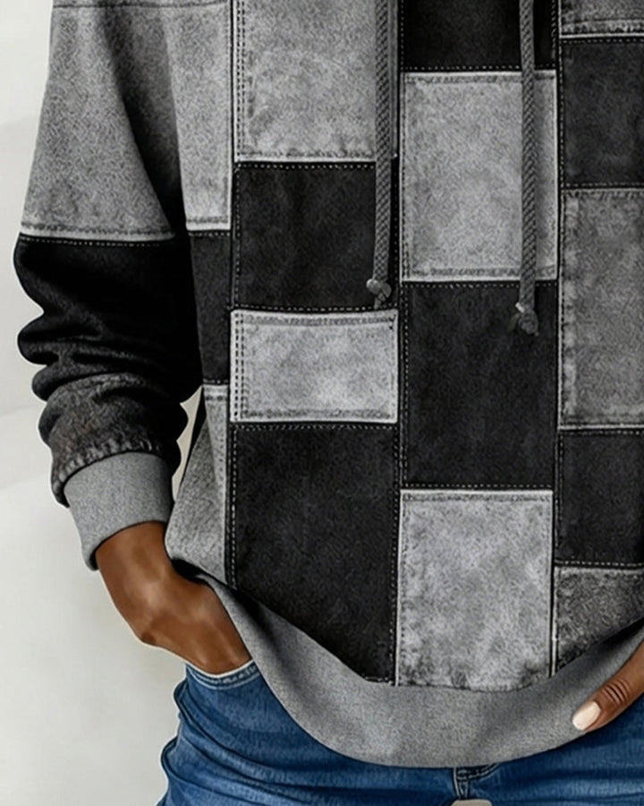 Stylish Long Sleeve Checkered Hoodie