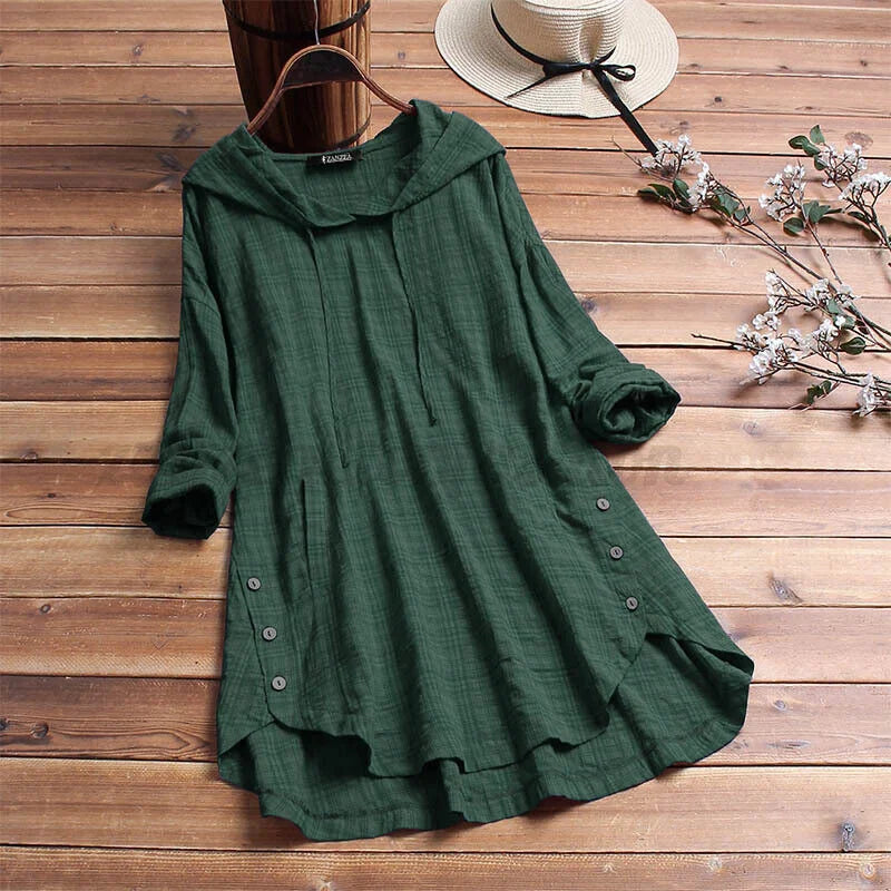 Hillary - Loose Cotton Sweatshirt with Button