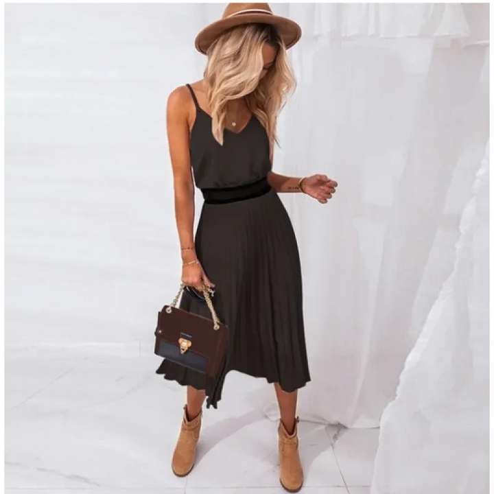 Quinn | Women's Midi Dress with V-Neck and Pleats