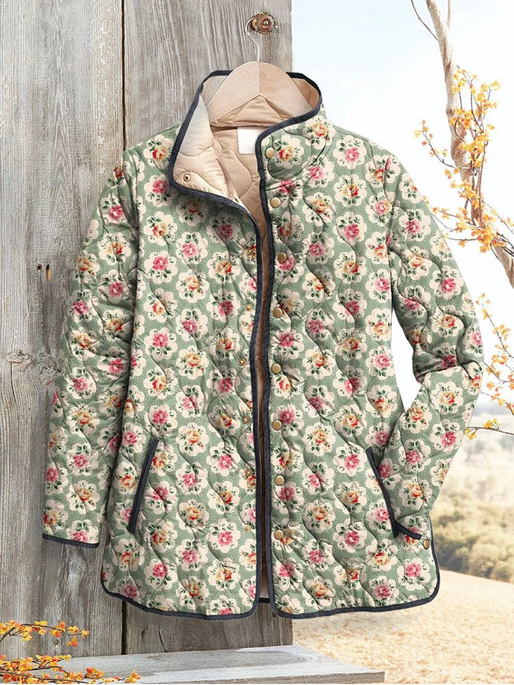 Ladies Vintage Cute Jacket Art Print with Flowers