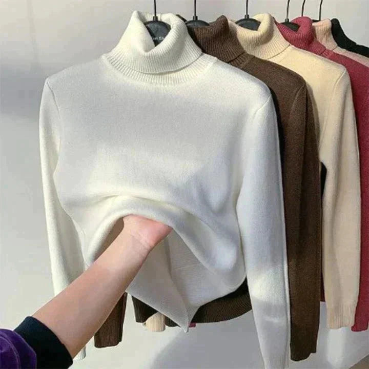 Leonie - Beige Turtleneck Sweater with Fleece Lining