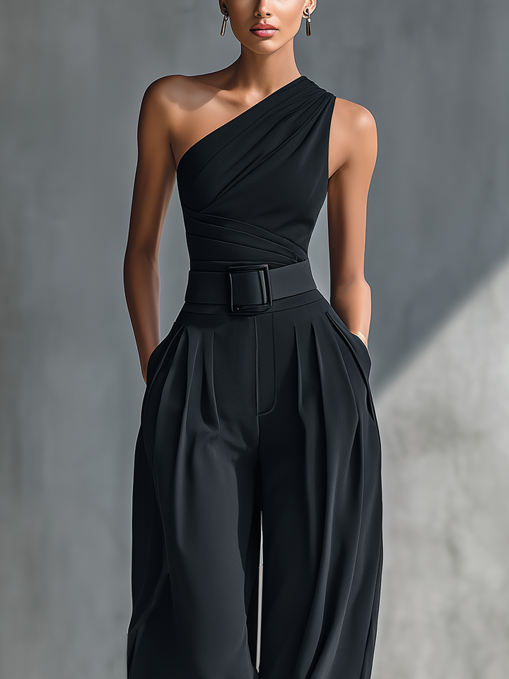 Stylish Black High-Elastic Knit Top With Comfortable Acetate Wide-Leg Pants Set