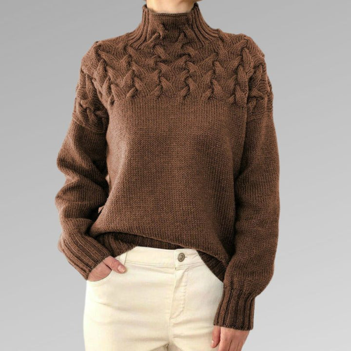 Eva - Women's Pullover with Cable Pattern Detail