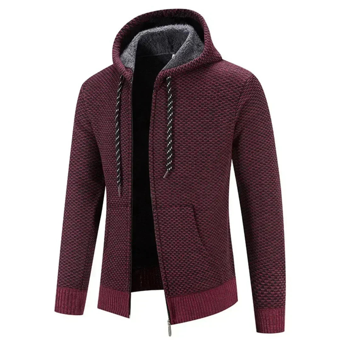 Men's Casual Zip-Up Knit Cardigan Hoodie