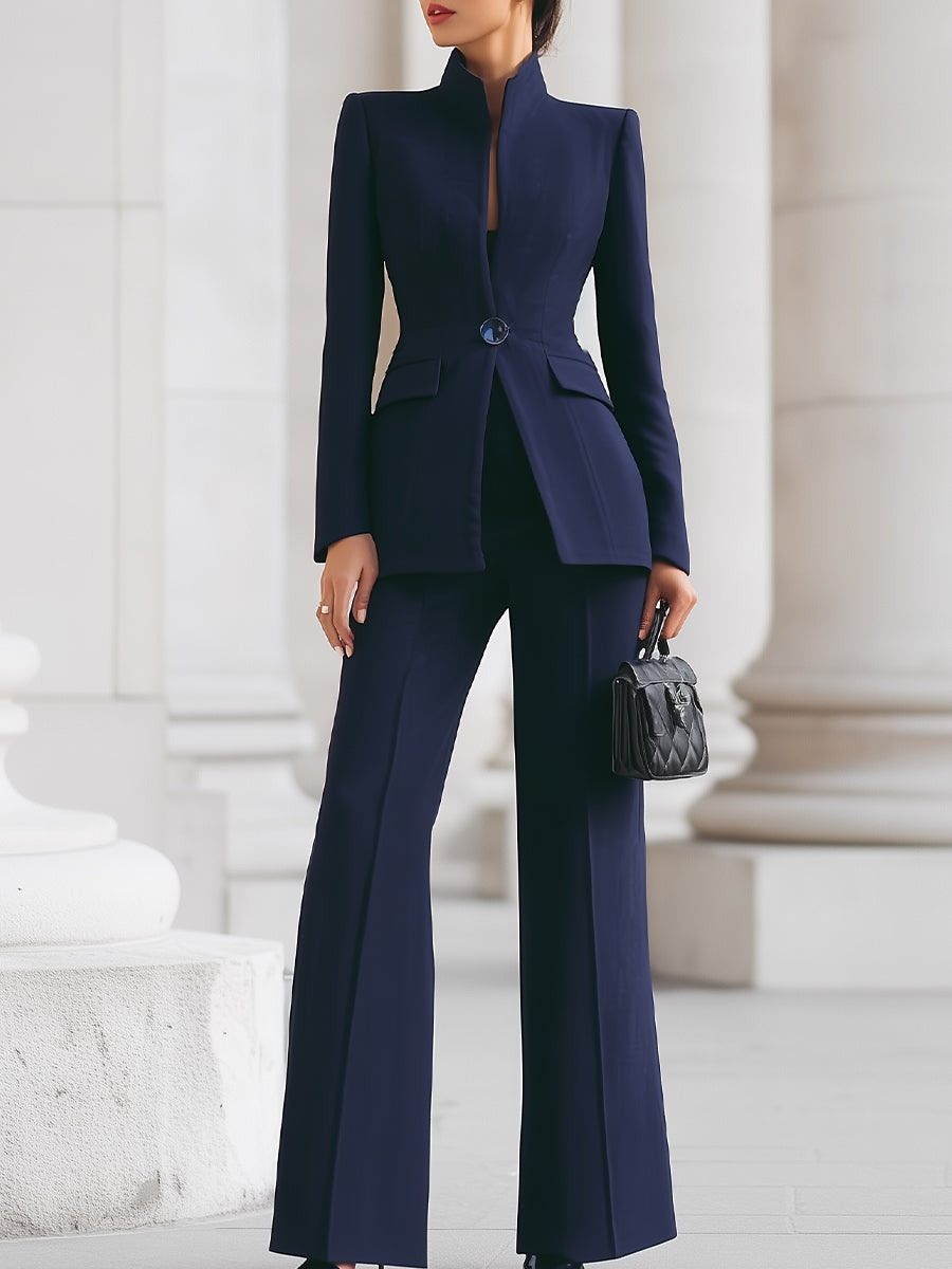Remi | Blazer with Stand Collar and Wide Leg Trousers