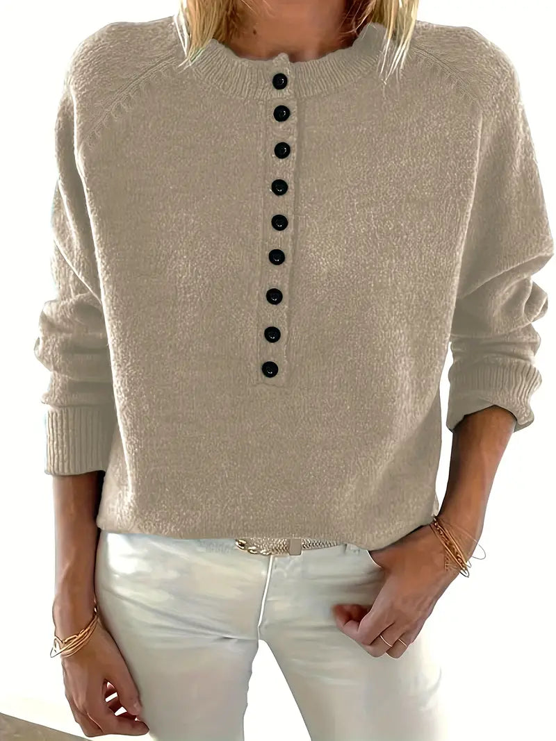 Caroline - Solid Sweater with Half Button Closure
